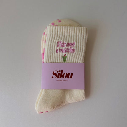 "This and a matcha" grip socks