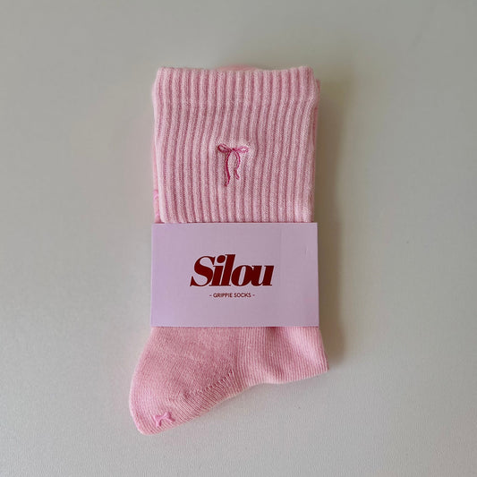Pink bow grip socks