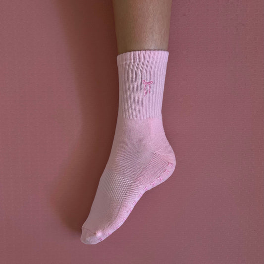Pink bow grip socks