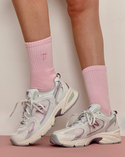 Pink bow grip socks